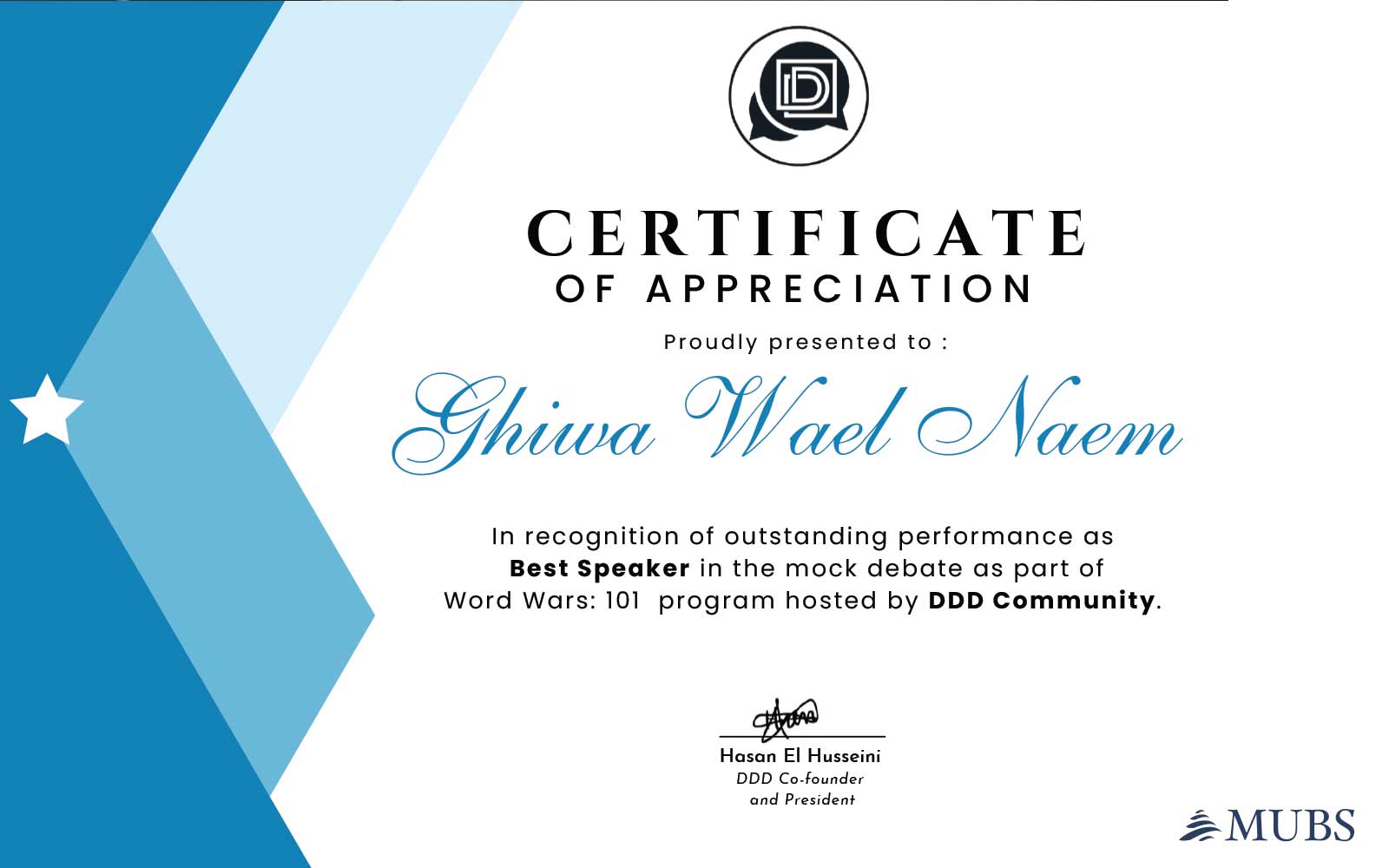 Public Health Student Ghiwa Naem Named Best Speaker at Word Wars: 101 Competition 